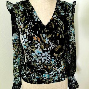 COPY - WHBM Floral Ruffles Sleeve Blouse Size 2